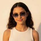 Rectangular Gold Metal Wood Temple Sunglasses