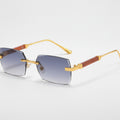 Rectangular Metal Wood Temple Sunglasses - Gold Frame Gradient Gray – eyewear (view 1)