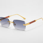 Rectangular Metal Wood Temple Sunglasses - Gold Frame Gradient Gray – eyewear (view 1)