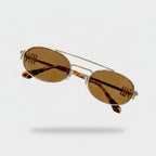 Oval Sunglasses With Geometric Temple Details - Gold Frame Tea Lens – eyewear (view 1)