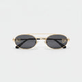 Oval Sunglasses With Geometric Temple Details - Gold Frame Black Gray Lens – eyewear (view 1)