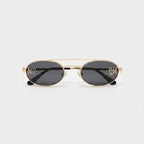 Oval Sunglasses With Geometric Temple Details - Gold Frame Black Gray Lens – eyewear (view 1)