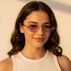 Gold Oval Sunglasses With Geometric Temple Details