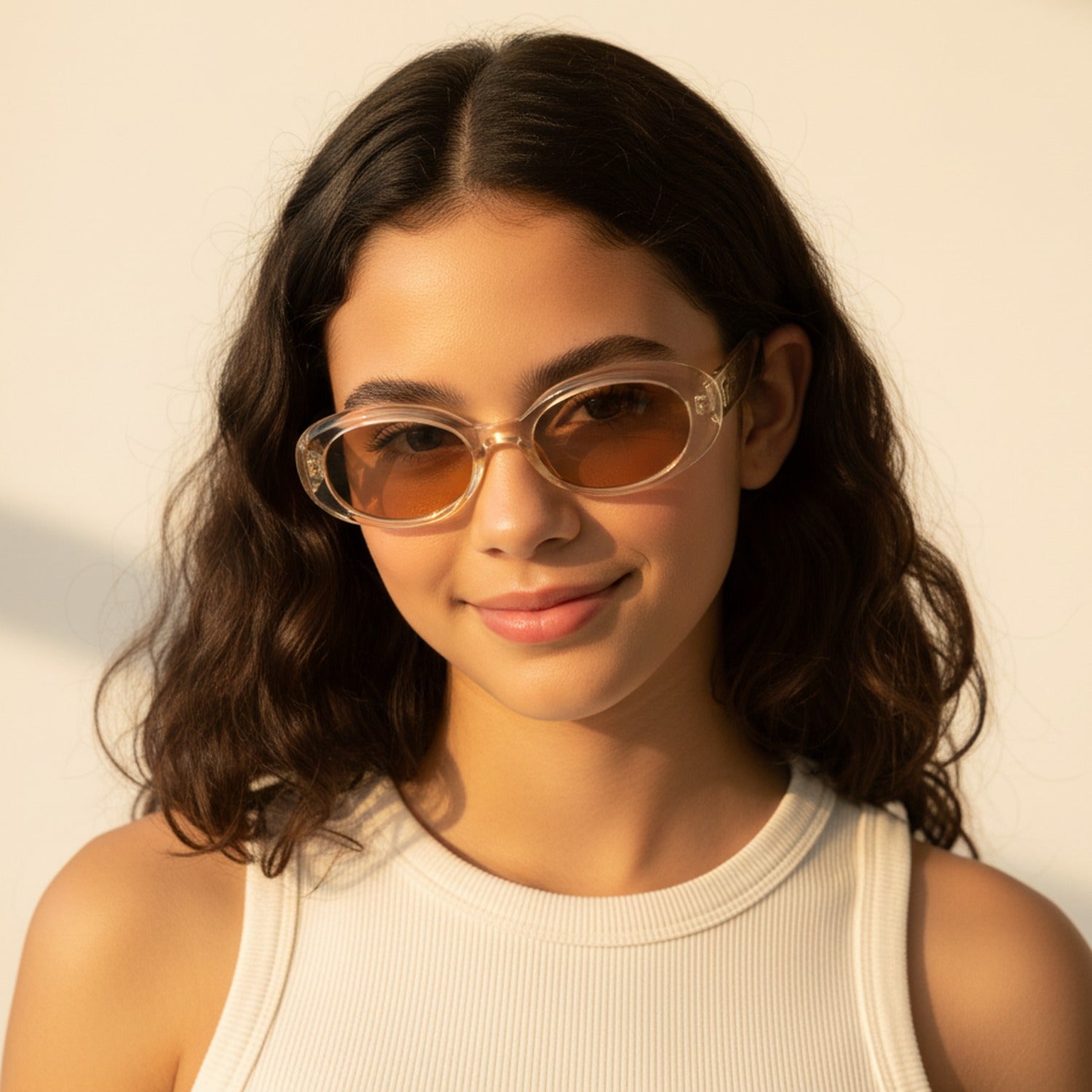 Oval Champagne Tinted Sunglasses With Side Shield