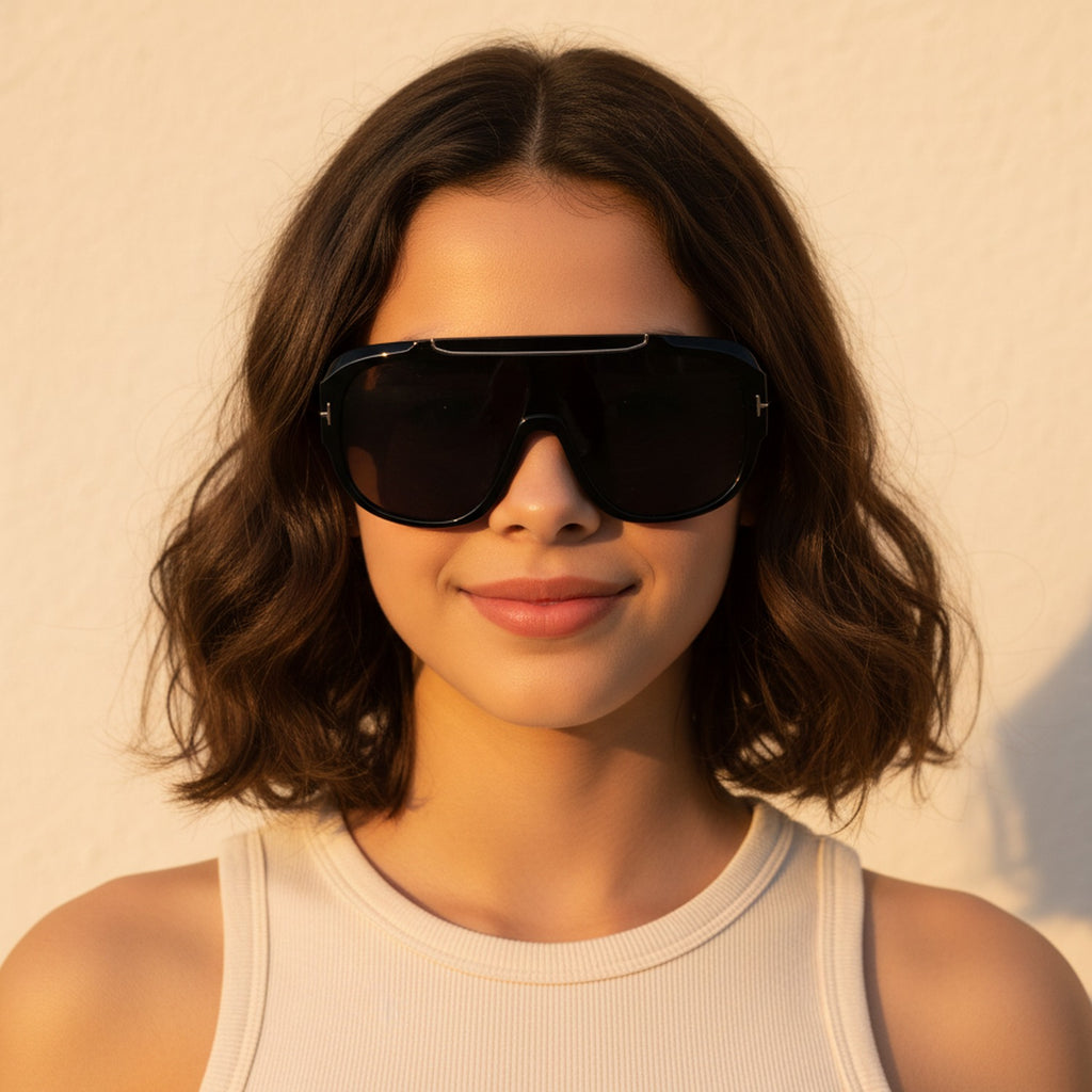 Black Oversized Aviator Sunglasses with Gold Trim