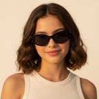 Black Oval Sunglasses With Gold Chain Arms