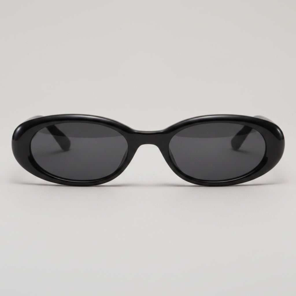 Tortoiseshell Oval Sunglasses with Dark Lenses - Glossy Black Frame Gray Lens – eyewear (view 1)
