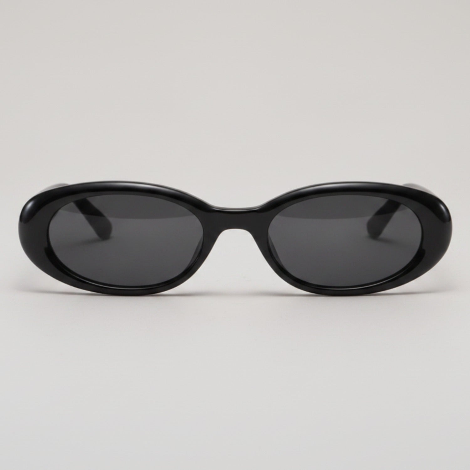 Tortoiseshell Oval Sunglasses with Dark Lenses - Glossy Black Frame Gray Lens – eyewear (view 1)