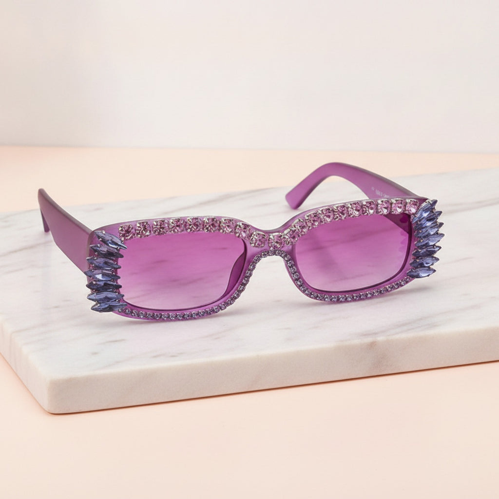 Purple Glitter Oval Sunglasses With Spike Eyelash Details – eyewear (view 2)