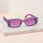 Purple Glitter Oval Sunglasses With Spike Eyelash Details – eyewear (view 2)