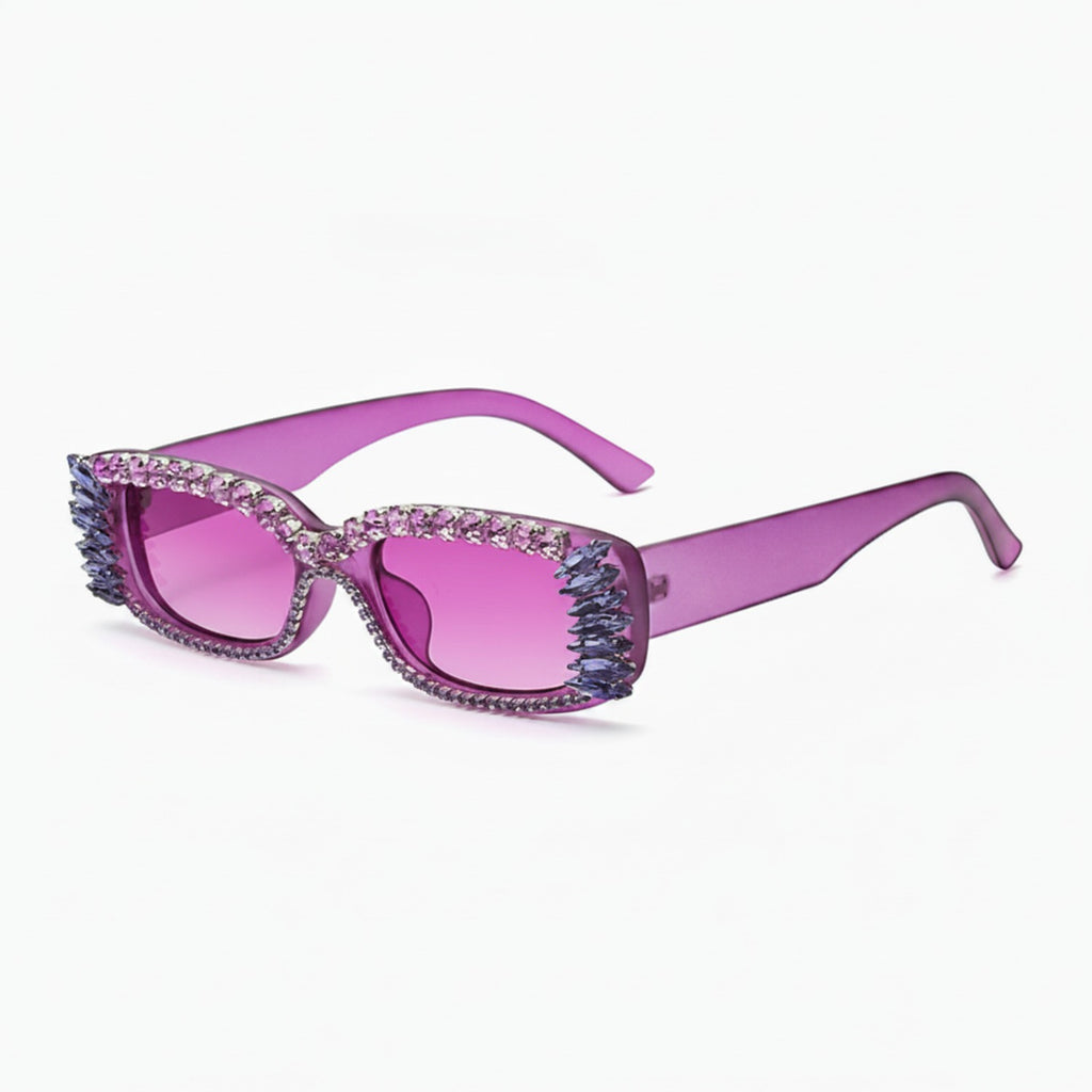Purple Glitter Oval Sunglasses With Spike Eyelash Details – eyewear (view 1)