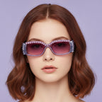 Purple Glitter Oval Sunglasses With Spike Eyelash Details – eyewear (view 3)