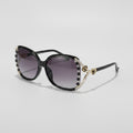Rhinestone Oval Gradient Sunglasses - Black Frame