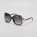Rhinestone Oval Gradient Sunglasses - Black Frame