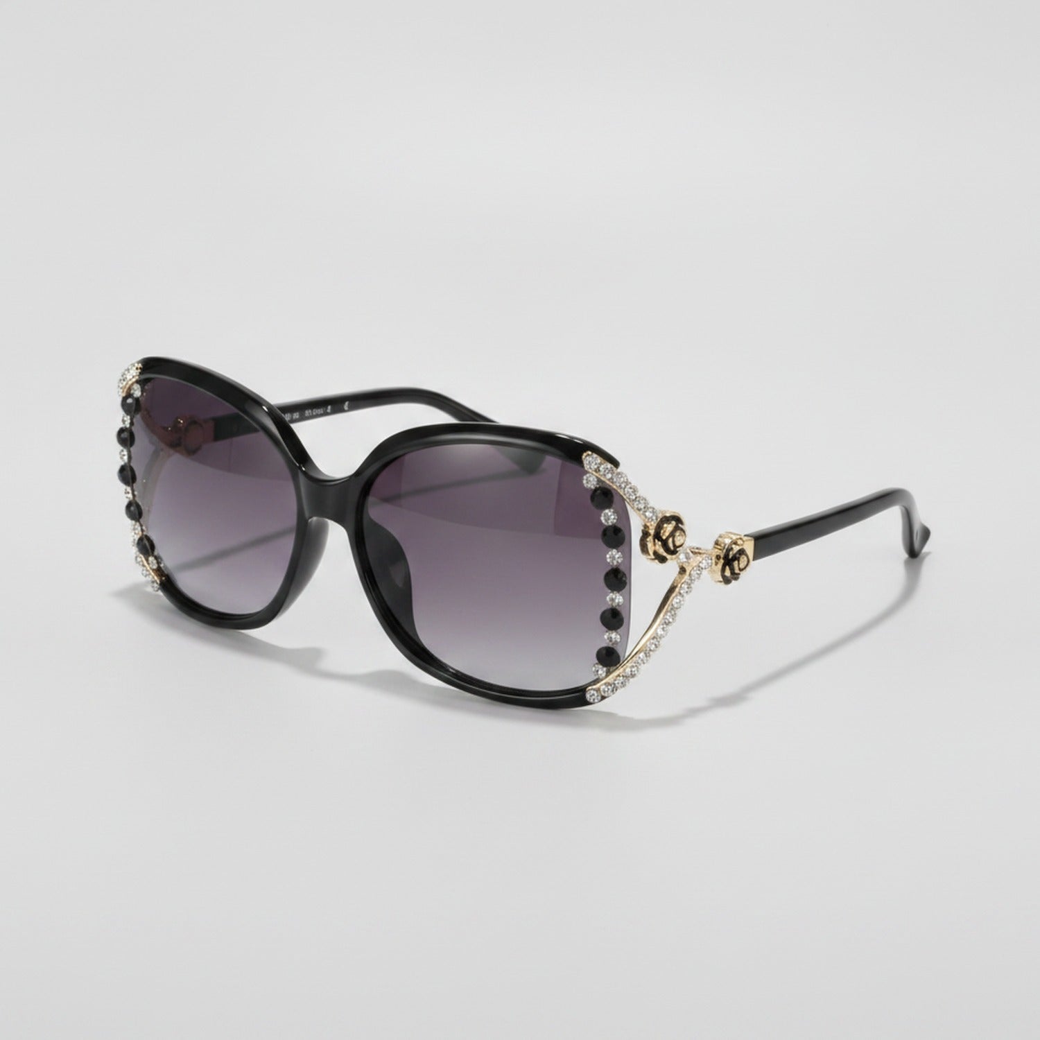 Rhinestone Oval Gradient Sunglasses - Black Frame