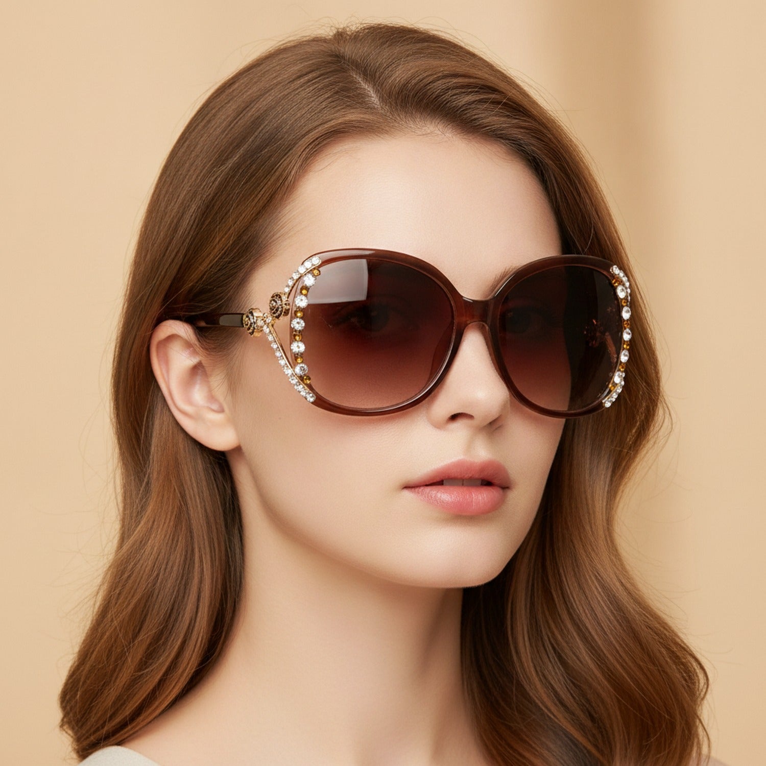 Rhinestone Oval Gradient Sunglasses - Gradient Brown – eyewear (view 3)