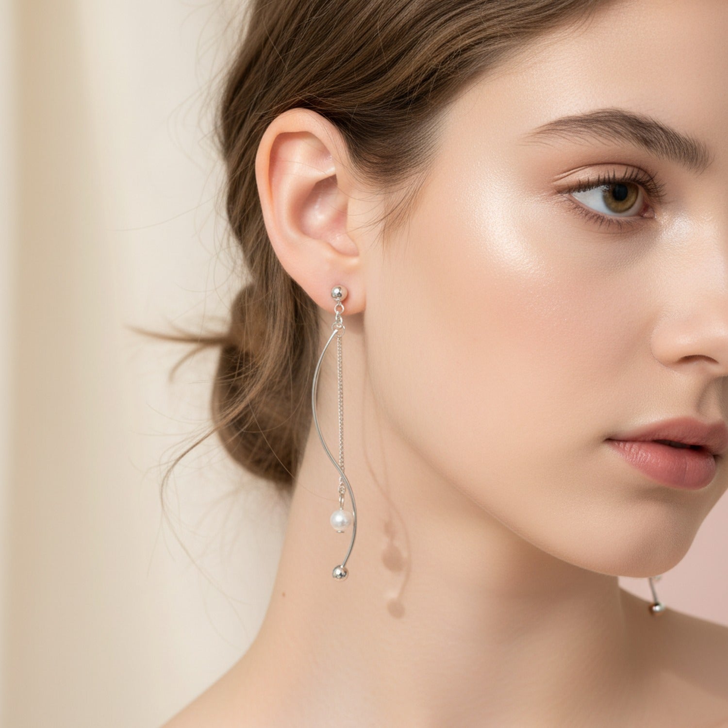 Silver Pearl Chain Drop Earrings