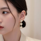 Pearl Heart Drop Chandelier Earrings Gold