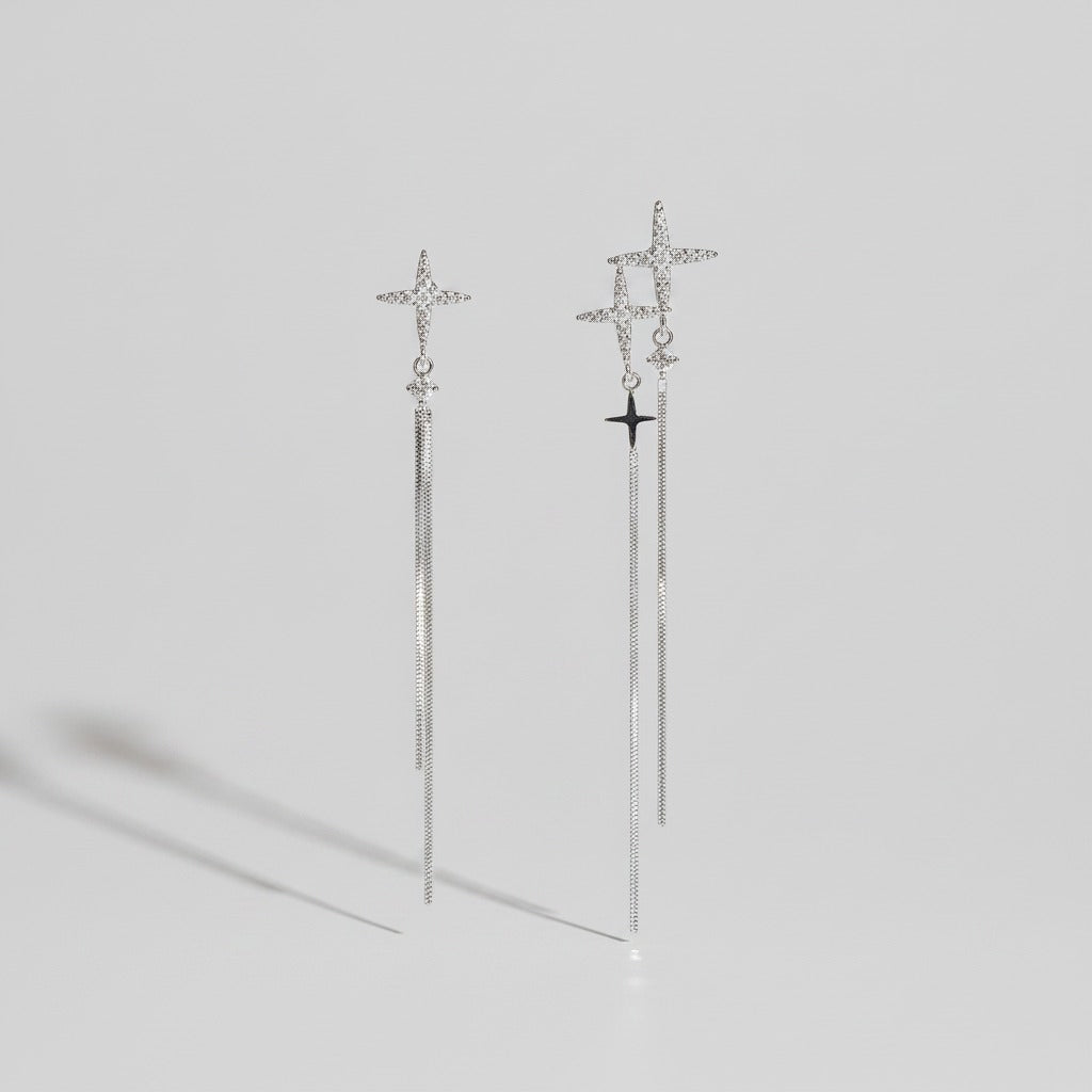 Silver Star Cross Chain Drop Earrings – jewelry (view 1)