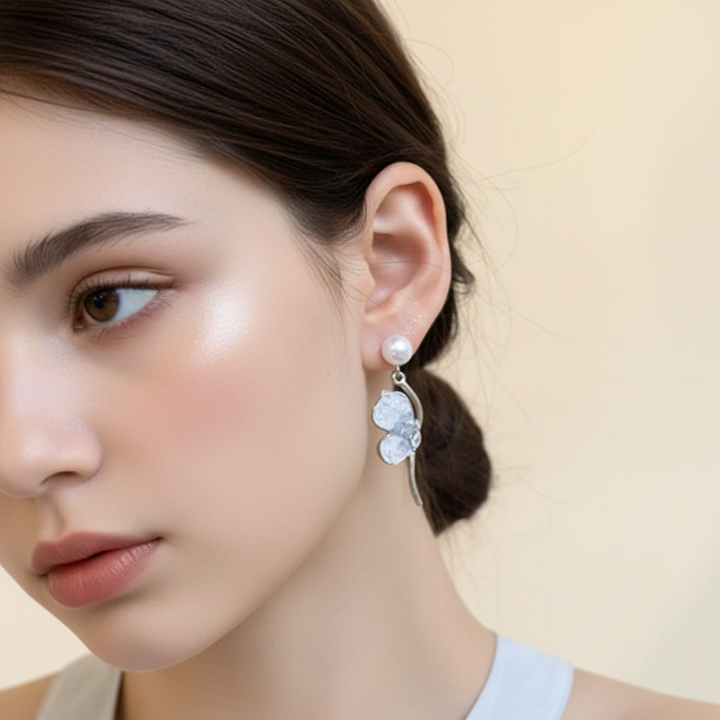 Pearl & Lavender Crystal Drop Earrings