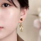 Gold Leaf Cluster Drop Earrings With Tiger Eye Stone