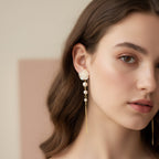 Pearl Rose Flower Chain Threader Earrings