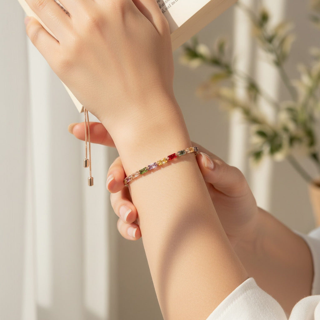 Multicolor Crystal Bead Adjustable Slider Bracelet