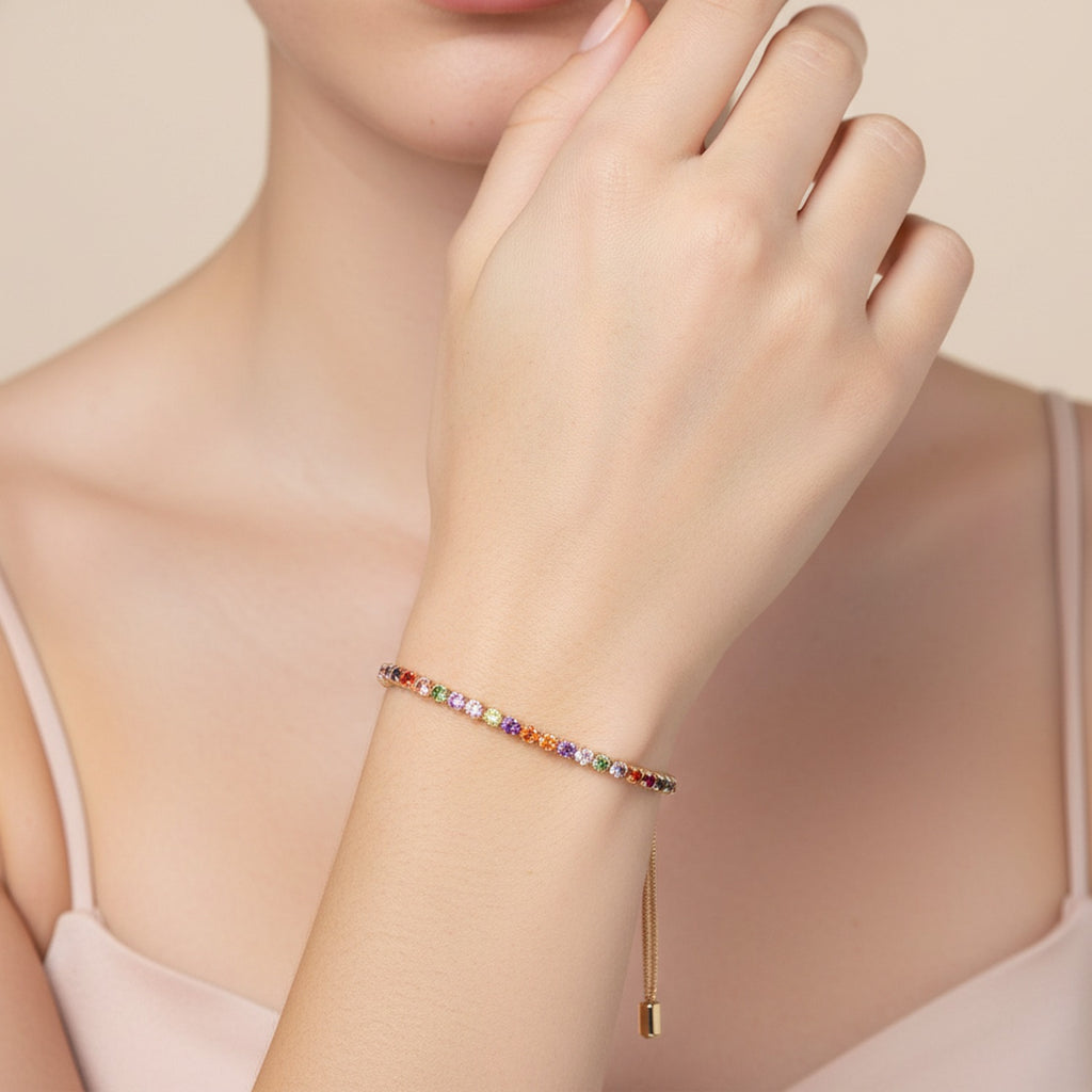 Rainbow Gemstone Beaded Adjustable Bracelet