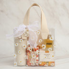 Daisy Clear PVC Gift Bag with Handle - Cream Daisy + Fish Tail Tulle + Pearl (Large 25×23×14.5cm)