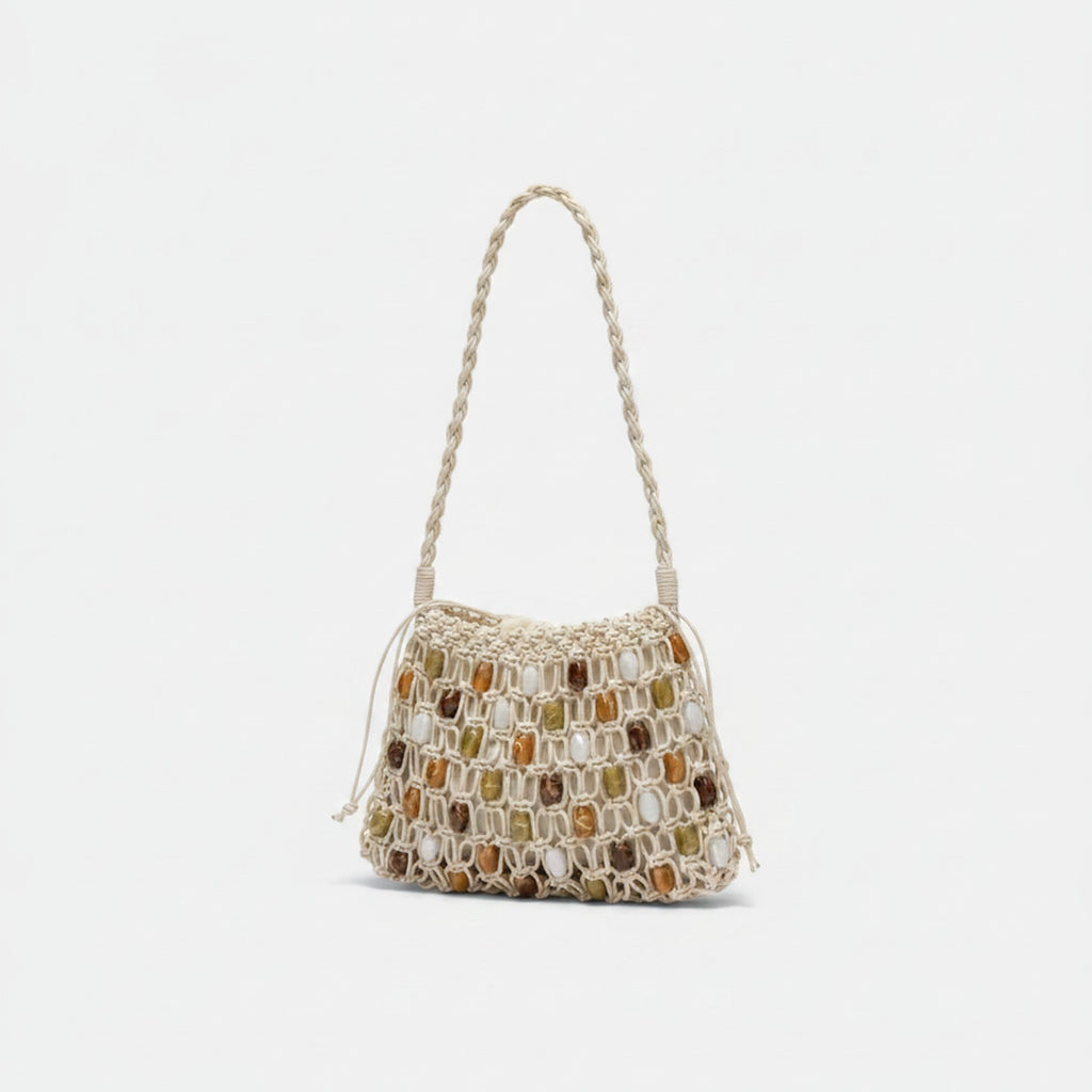 Beaded Macramé Shoulder Bag With Natural Stone Accents – apparel accessories (view 1)