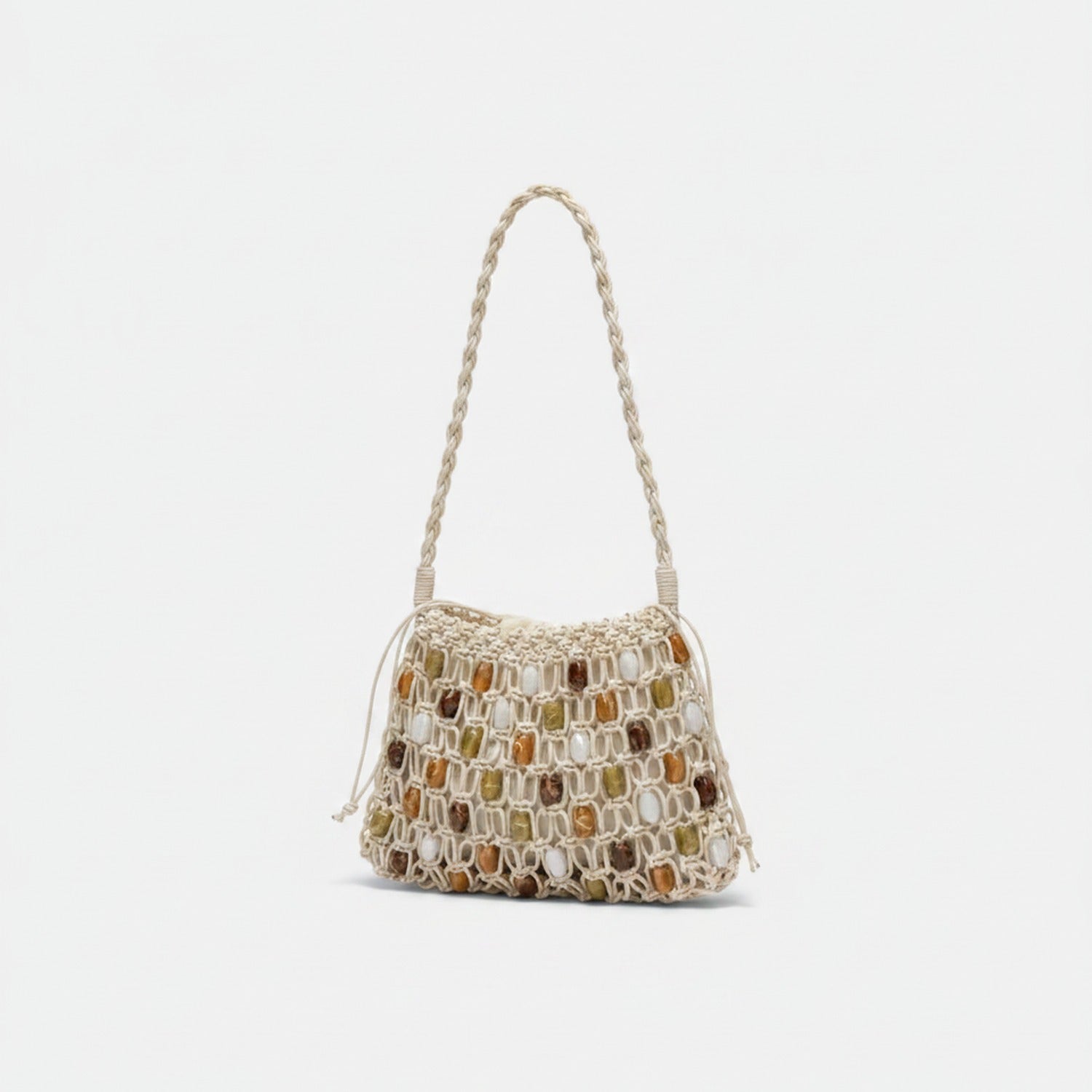 Beaded Macramé Shoulder Bag With Natural Stone Accents – apparel accessories (view 1)