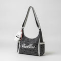 Star Studded Hobo Tote Bag With Fluffy Charm - Black Charm