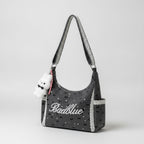 Star Studded Hobo Tote Bag With Fluffy Charm - Black Charm
