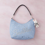Star Studded Hobo Tote Bag With Fluffy Charm - Pink Charm