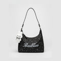 Star Studded Hobo Tote Bag With Fluffy Charm - Pink Charm