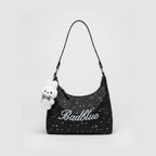 Star Studded Hobo Tote Bag With Fluffy Charm - Pink Charm