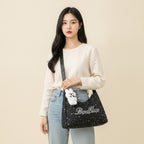 Star Studded Hobo Tote Bag With Fluffy Charm - Pink Charm