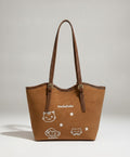 Brown Leather Tote Bag With Cat Star Charms – bags & wallets (view 1)