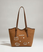 Brown Leather Tote Bag With Cat Star Charms – bags & wallets (view 1)