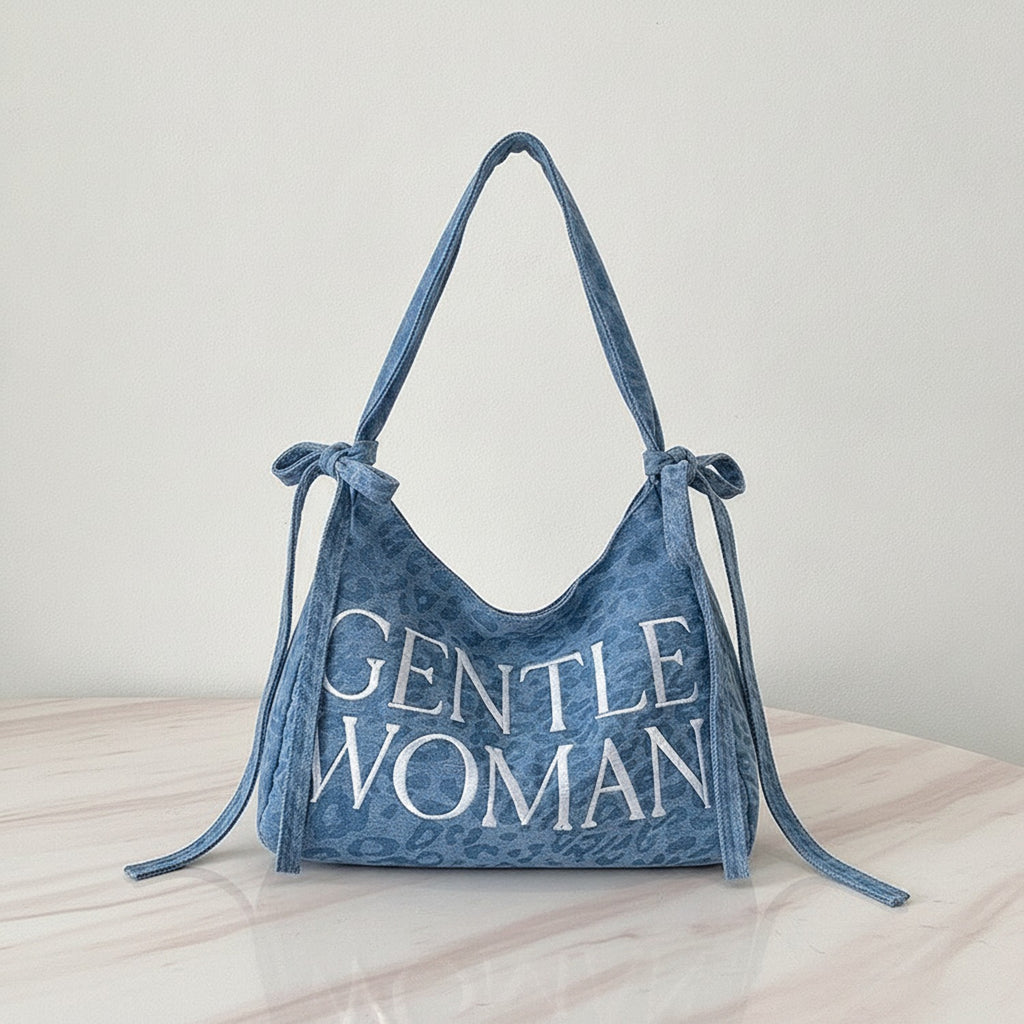 Denim Shoulder Tote Bag With Drawstring Closure – bags & wallets (view 2)