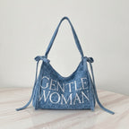 Denim Shoulder Tote Bag With Drawstring Closure – bags & wallets (view 2)