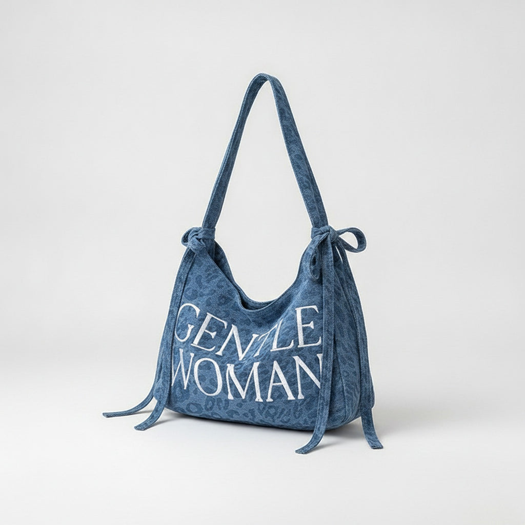 Denim Shoulder Tote Bag With Drawstring Closure – bags & wallets (view 1)
