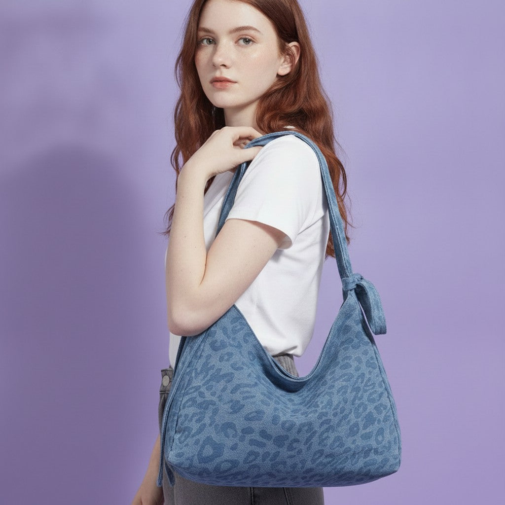 Denim Shoulder Tote Bag With Drawstring Closure – bags & wallets (view 3)