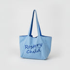 Canvas Tote Bag With Embroidered Text - Blue