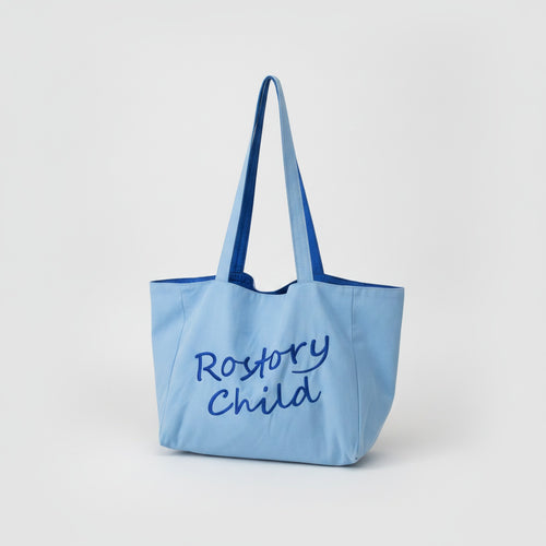 Canvas Tote Bag With Embroidered Text - Blue – bags & wallets (view 1)