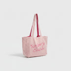 Canvas Tote Bag With Embroidered Text - Pink – bags & wallets (view 1)