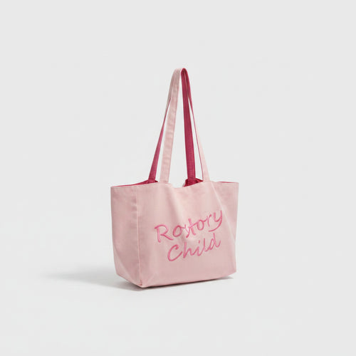 Canvas Tote Bag With Embroidered Text - Pink – bags & wallets (view 1)