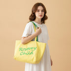 Canvas Tote Bag With Embroidered Text - Yellow