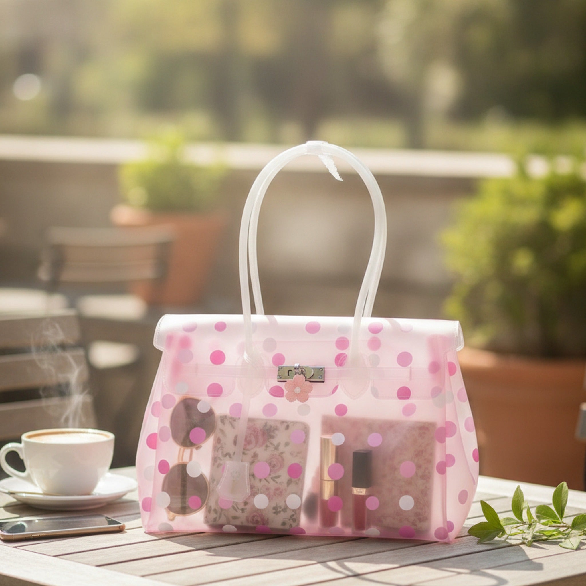 Polka Dot Jelly Tote Bag - Pink – bags & wallets (view 3)