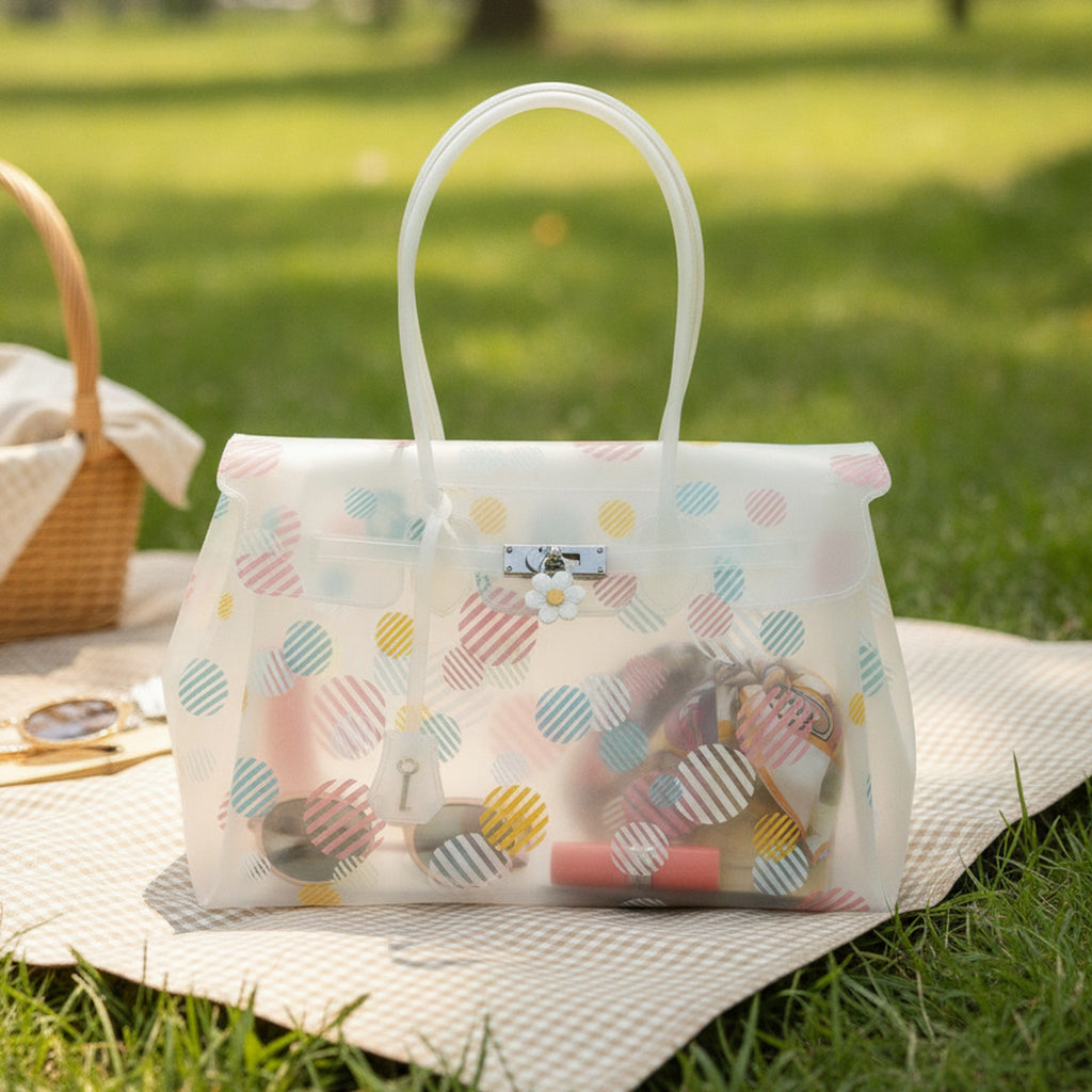 Polka Dot Jelly Tote Bag - White – bags & wallets (view 3)